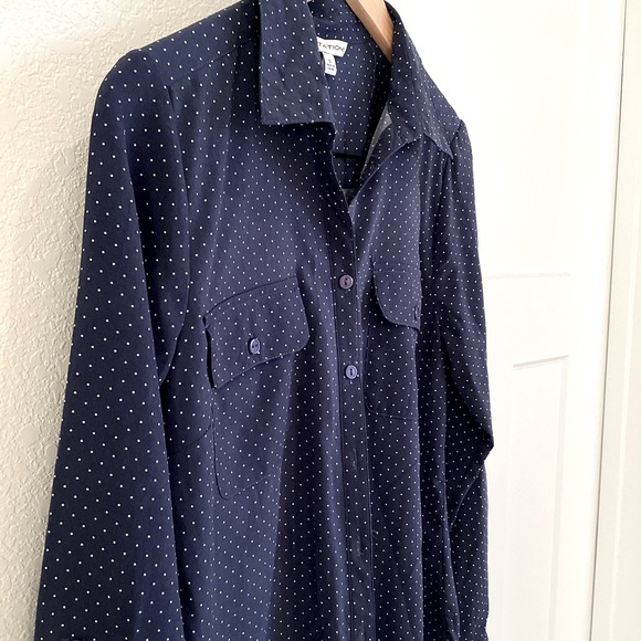 3/$10 Women’s Notations Long-Sleeve Collared Button-Up Shirt Blouse Polka Dot - Picture 2 of 7